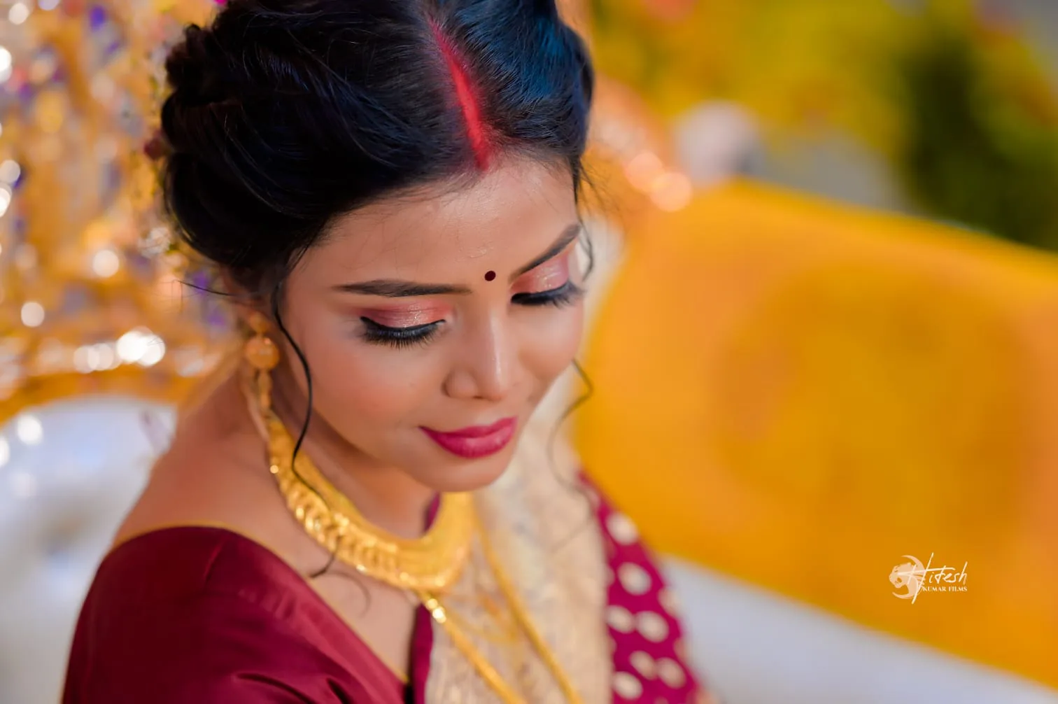 Warm-toned bridal look with refined finish